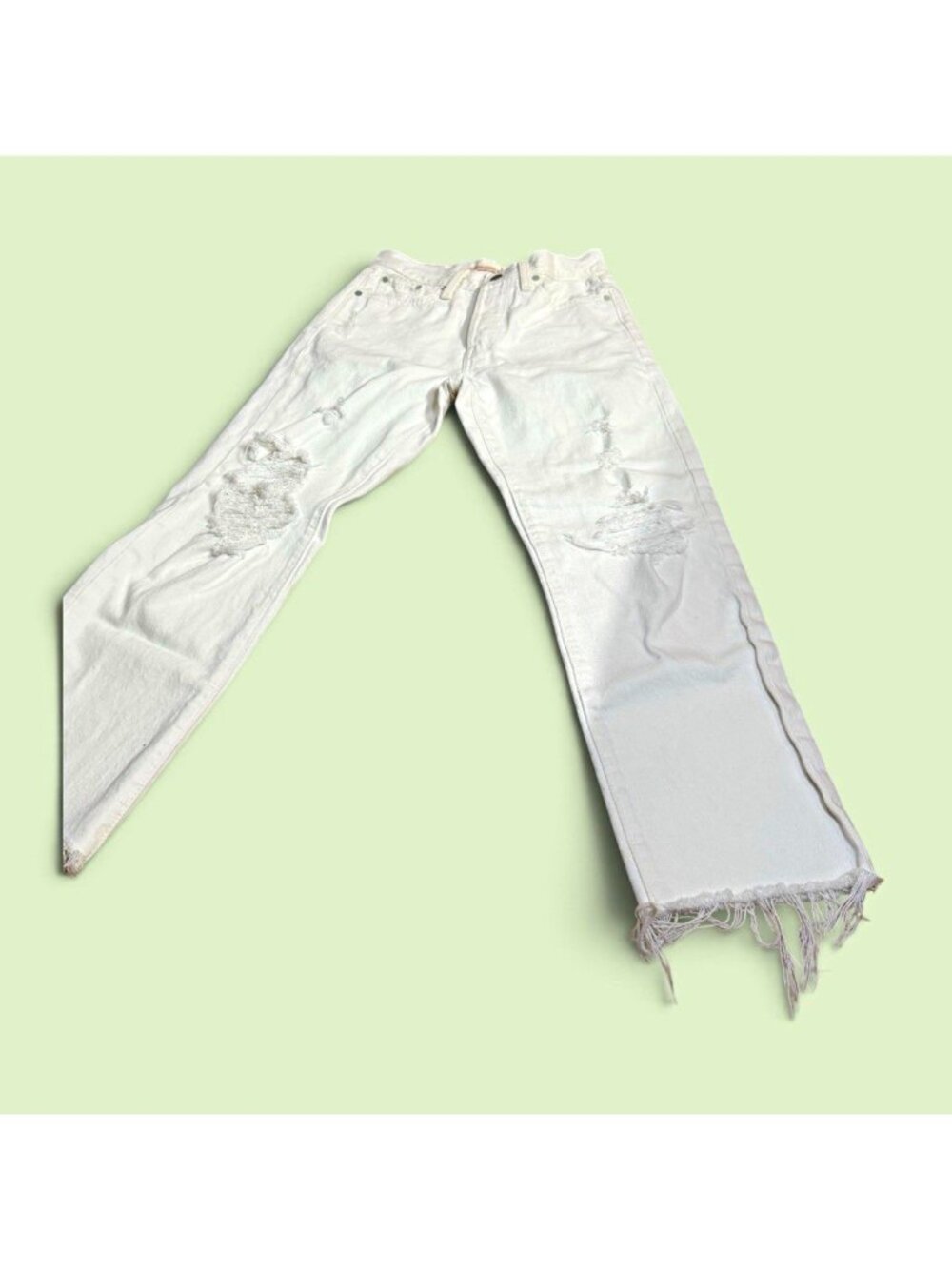Levi's Premium Wedgie Straight High Rise White Distressed Jeans Women 26